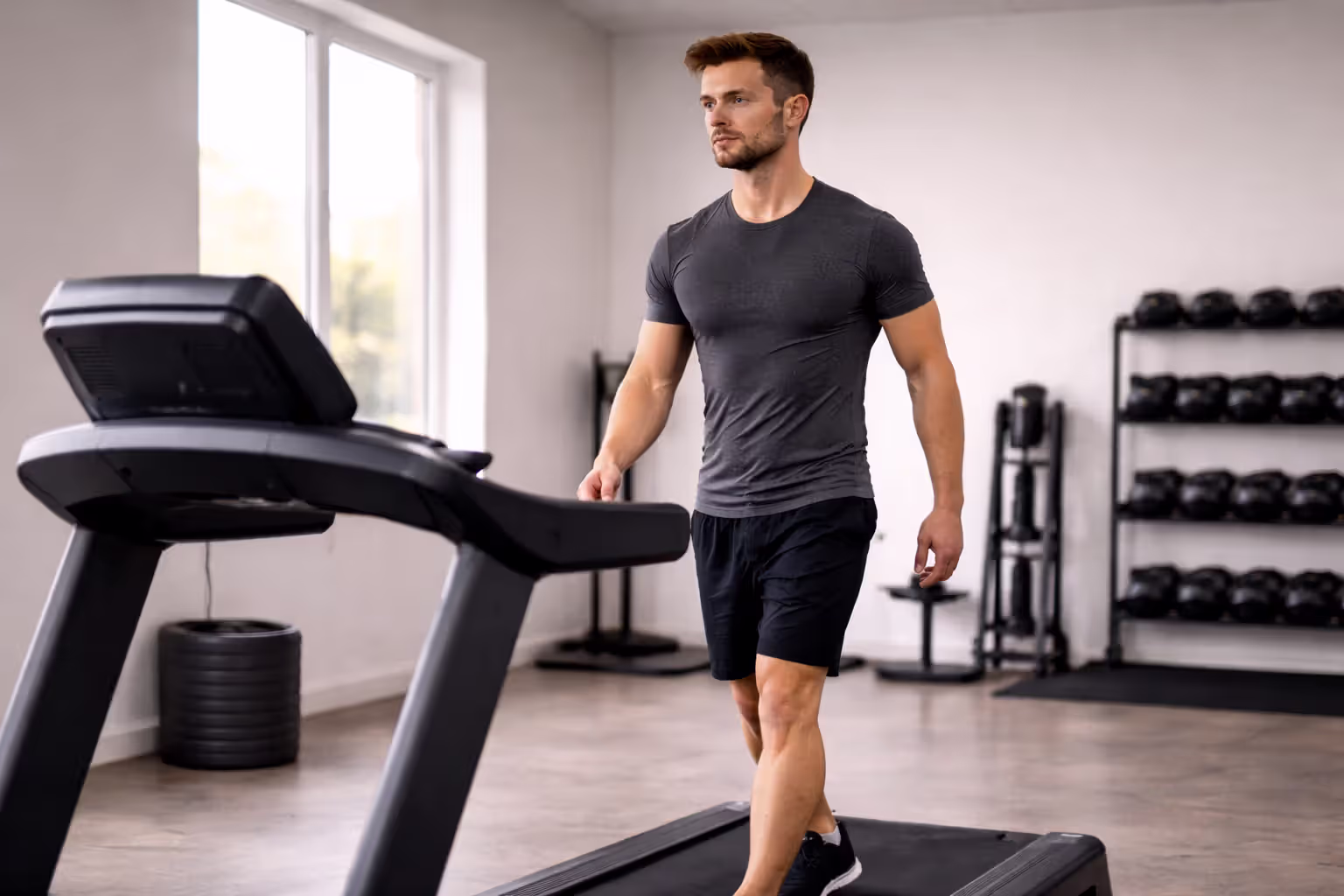 Person walking at low intensity during post-workout cool down