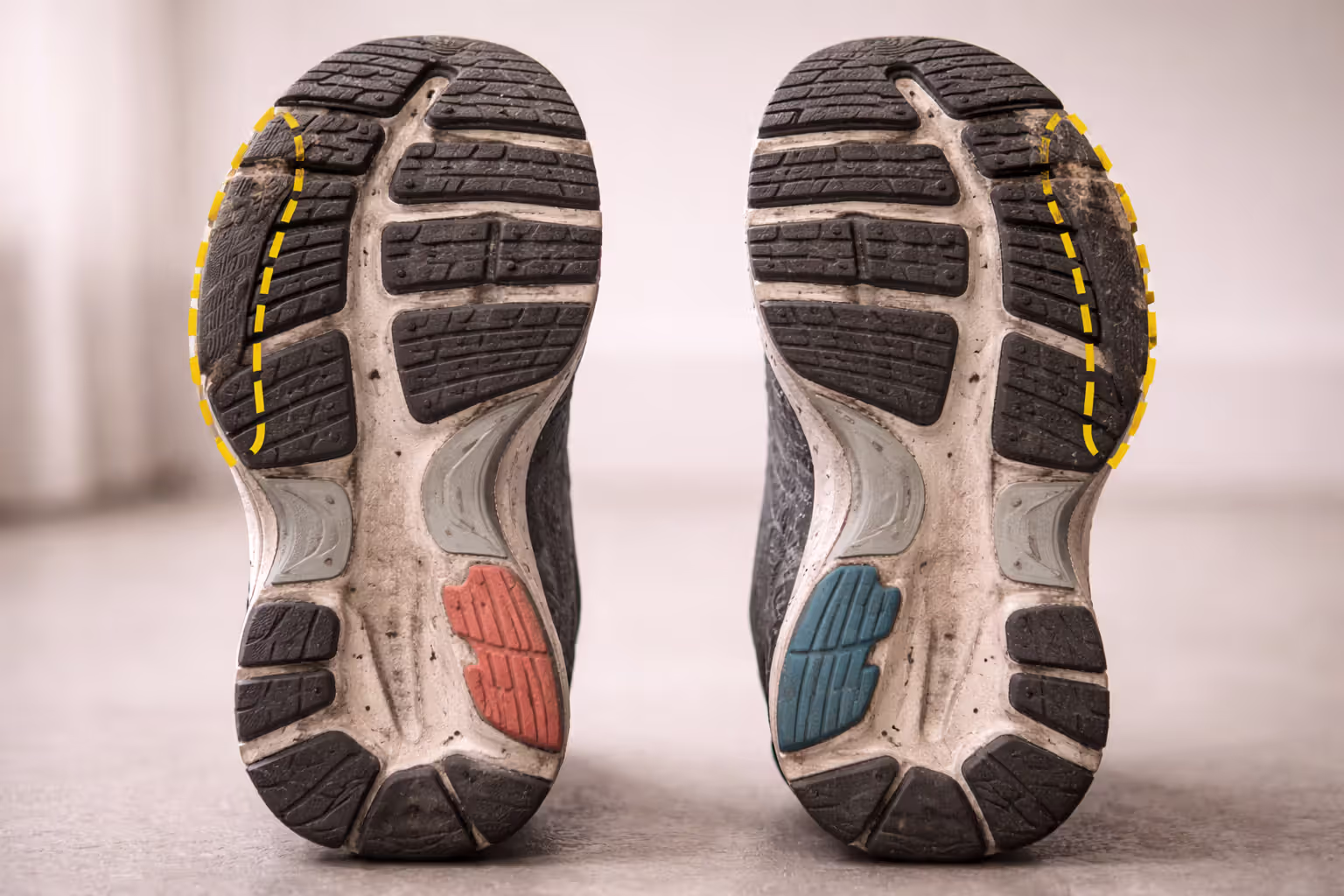 Wear patterns reveal whether your foot rolls inward or outward.