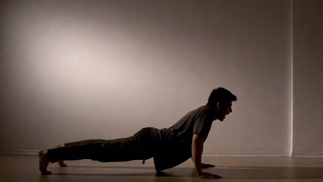 Athlete performing a burpee during a high-intensity home workout