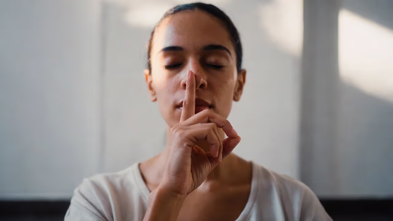 Alternate nostril breathing trains calm through rhythm and symmetry.