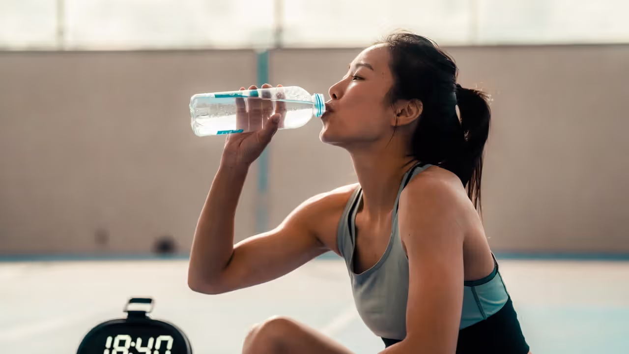 Athlete taking small sips of water during workout session